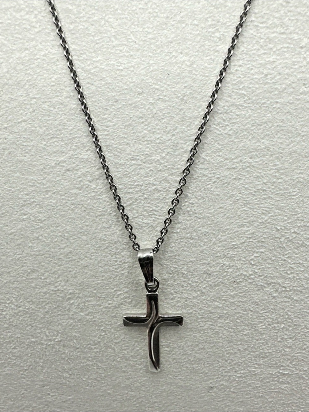 Sterling Silver 925 Cross Pendant Necklace 16" Rolo Chain Marathon Co. USA Vtg